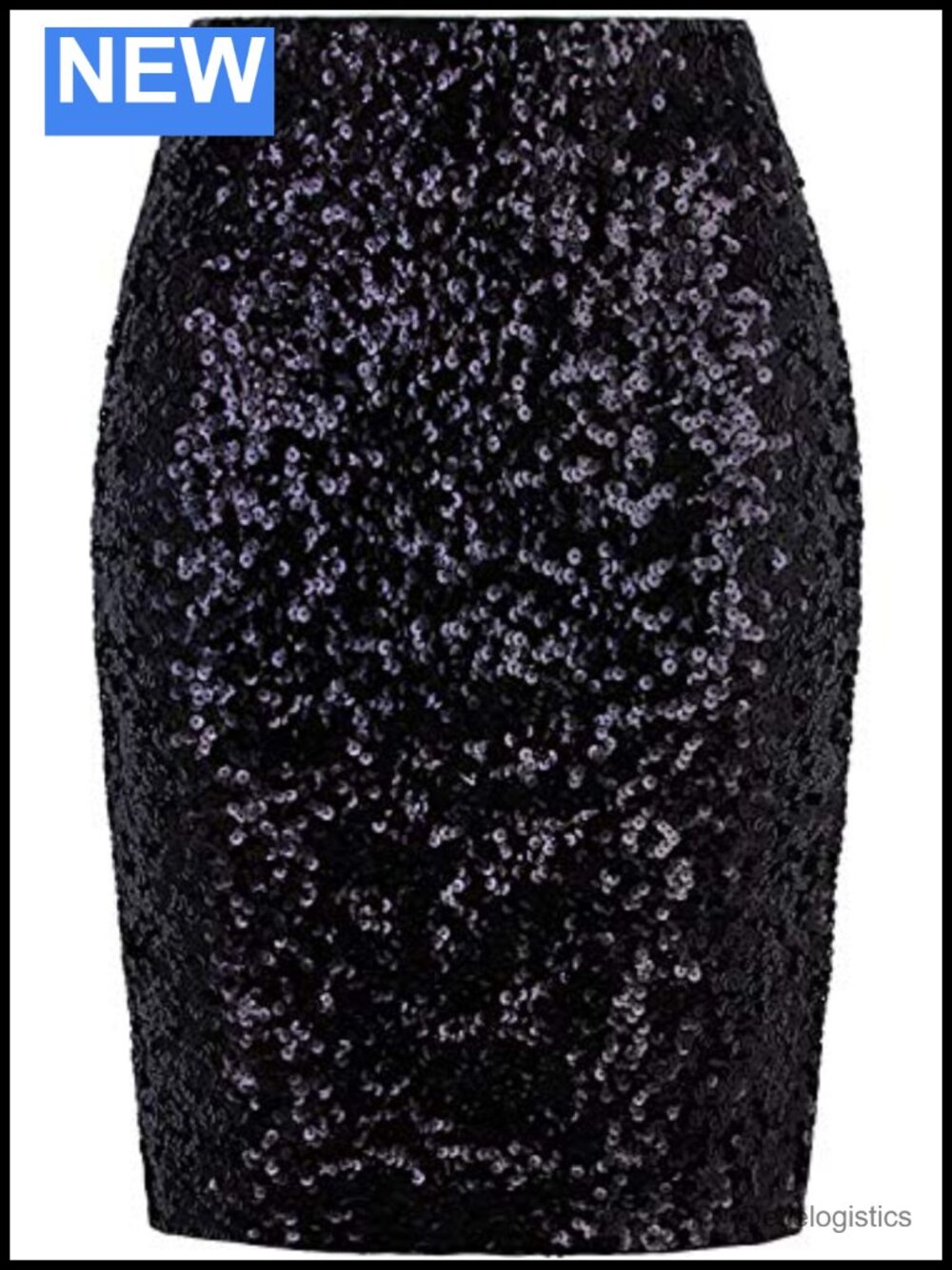 Sequined Pencil Skirt High Waist Midi Sequin Bodycon Stretch with Side Slit